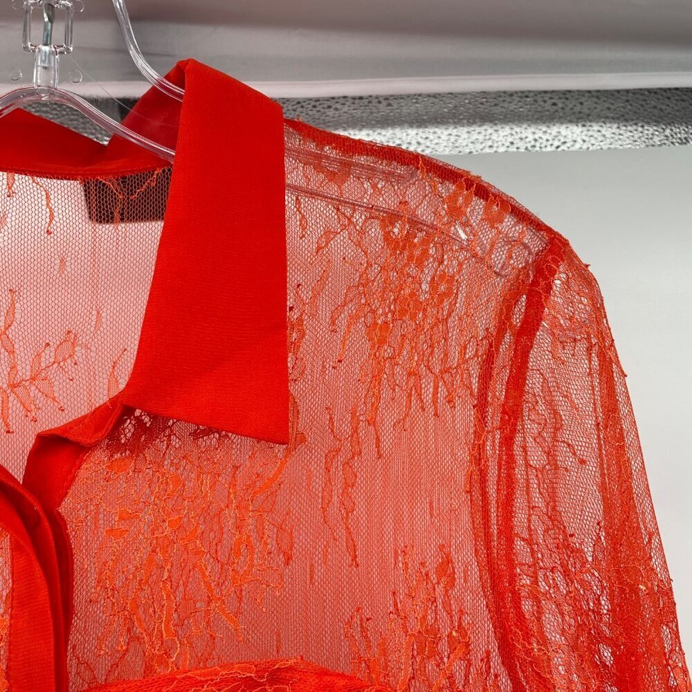 VENUS Lace Sheer Maxi Dress Long Sleeve Collared Orange Size 10 Size Zipper - Picture 4 of 9